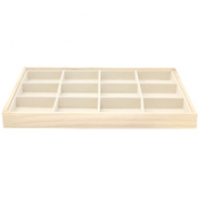 Pr&eacute;sentoir bijoux 12 cases naturel-blanc lin