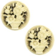 Cabochon basique cam&eacute;e 20mm bouquet noir-dor&eacute; antique