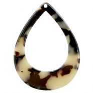 Pendentifs en r&eacute;sine goutte 45x34mm Cr&egrave;me-noir