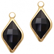 Pendentifs en verre Crystal Glass losange 10x14mm Noir de jais-dor&eacute;