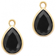Pendentifs en verre Crystal Glass goutte 11x7mm Noir jais-dor&eacute;