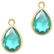 Pendentifs en verre Crystal Glass goutte 11x8mm Bleu &eacute;meraude zircon crystal-dor&eacute;