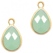 Pendentifs en verre Crystal Glass goutte 11x7mm Vert opale-dor&eacute;