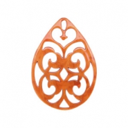 Pendentifs en r&eacute;sine goutte baroque 38x27mm Orange flamme