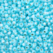 Perles de rocailles Miyuki 11/0 Silverlined alabaster dyed aqua blue 11-647