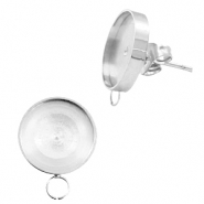 Boucles d'oreilles Polaris Steel (Inox) avec serti pour cabochon 7mm/Swarovski SS34 (avec anneau horizontal)&nbsp; Argent&eacute;