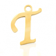 Breloques en acier inox alphabet lettre T Dor&eacute;