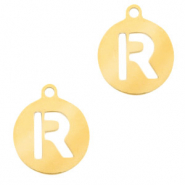 Breloques en acier inox alphabet lettre R m&eacute;daillon 10mm Dor&eacute;