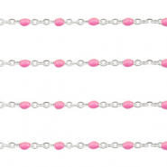 Appr&ecirc;ts en acier inox cha&icirc;ne maille jaseron 1mm Fuchsia-argent&eacute;