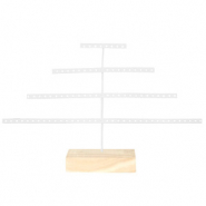 Pr&eacute;sentoir bijoux pyramide avec pied en bois Blanc-natural