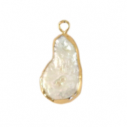 Perles d'eau douce breloque asym&eacute;trique goutte Dor&eacute;-Blanc naturel