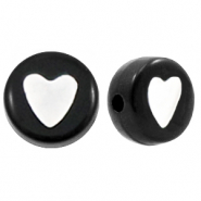 Perles lettres acryliques c&oelig;urs Noir-blanc