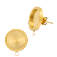 Boucles d'oreilles en acier Polaris (inox) avec serti pour cabochon 12mm (avec anneau) Dor&eacute;