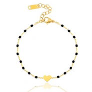 Bracelets en acier inox coeur Dor&eacute;-noir