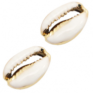 Perles coquillage specials Cauri Semi blanc-dor&eacute;