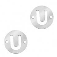 Breloques en acier inox connecteur lettre U rond 10mm Argent&eacute;