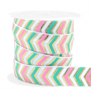 Ruban &eacute;lastique fl&egrave;che Rose-vert turquoise
