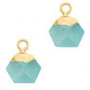 Pierres naturelles pendentifs hexagone Bleu turquoise-dor&eacute;