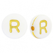 Perles lettres acryliques R Blanc-dor&eacute;