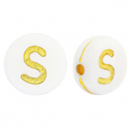 Perles lettres acryliques S Blanc-dor&eacute;