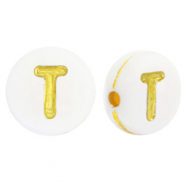 Perles lettres acryliques T Blanc-dor&eacute;