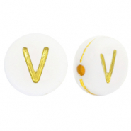 Perles lettres acryliques V Blanc-dor&eacute;
