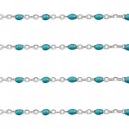 Appr&ecirc;ts en acier inox cha&icirc;ne maille jaseron 1mm&nbsp;Bleu paon-argent&eacute;
