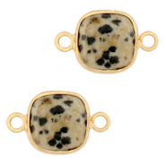 Pierres naturelles pendentifs Jaspe Dalmatien connecteur 12x12mm Greige-dor&eacute;