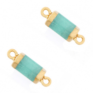 Pierres naturelles pendentifs connecteur hexagone Bleu turquoise glac&eacute;-dor&eacute;