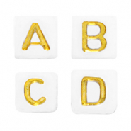Perles lettres acryliques m&eacute;lang&eacute;es Blanc-dor&eacute;