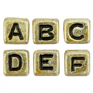 Perles lettres acryliques m&eacute;lang&eacute;es Dor&eacute;-noir