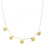 Colliers en acier Inox cha&icirc;ne maille papillon Dor&eacute;