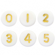 Perles lettres acryliques m&eacute;lang&eacute;es chiffres Blanc-dor&eacute;