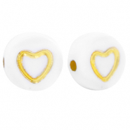 Perles lettres acryliques coeur Blanc-dor&eacute;