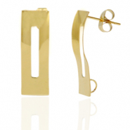 Boucles d'oreilles en acier Inox/puces d&rsquo;oreilles rectangle avec anneau Dor&eacute;