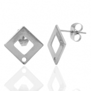 Boucles d'oreilles en acier Inox/puces d&rsquo;oreilles carr&eacute; avec anneau Argent&eacute;
