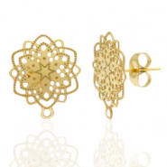 Boucles d'oreilles en acier Inox/puces d&rsquo;oreilles fleur boh&egrave;mes avec anneau Dor&eacute;
