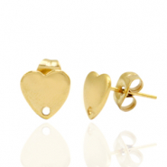 Boucles d'oreilles en acier Inox/puces d&rsquo;oreilles coeur avec anneau Dor&eacute;
