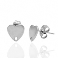 Boucles d'oreilles en acier Inox/puces d&rsquo;oreilles coeur avec anneau Argent&eacute;