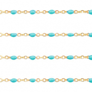 Appr&ecirc;ts en acier inox cha&icirc;ne maille jaseron 1mm Bleu turquoise-dor&eacute;