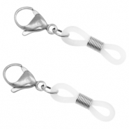 Appr&ecirc;ts en acier inox attache cordon &agrave; lunettes avec fermoir mousqueton Argent&eacute;-transparent