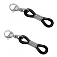 Appr&ecirc;ts en acier inox attache cordon &agrave; lunettes avec fermoir mousqueton Argent&eacute;-noir