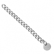 Appr&ecirc;ts en acier inox cha&icirc;nette d'extension maille gourmette m&eacute;daillon rond 8mm Argent&eacute;