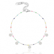 Cha&icirc;nes de cheville en acier inox m&eacute;daillons ronds arc-en-ciel Argent&eacute;-multicolore