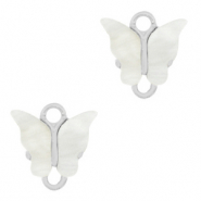 Pendentifs en r&eacute;sine connecteur papillon Argent&eacute;-blanc cass&eacute;