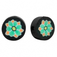 Perles en polym&egrave;re fleur Noir-vert