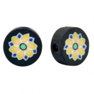 Perles en polym&egrave;re fleur Noir-jaune