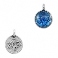 Breloques en m&eacute;tal DQ pi&egrave;ce de monnaie religieuse Argent antique-bleu denim transparent (sans nickel)