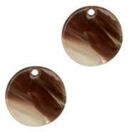 Pendentifs en r&eacute;sine rond 12mm Marron m&eacute;lang&eacute;