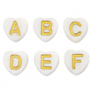 Perles lettres acryliques coeur Blanc-dor&eacute;